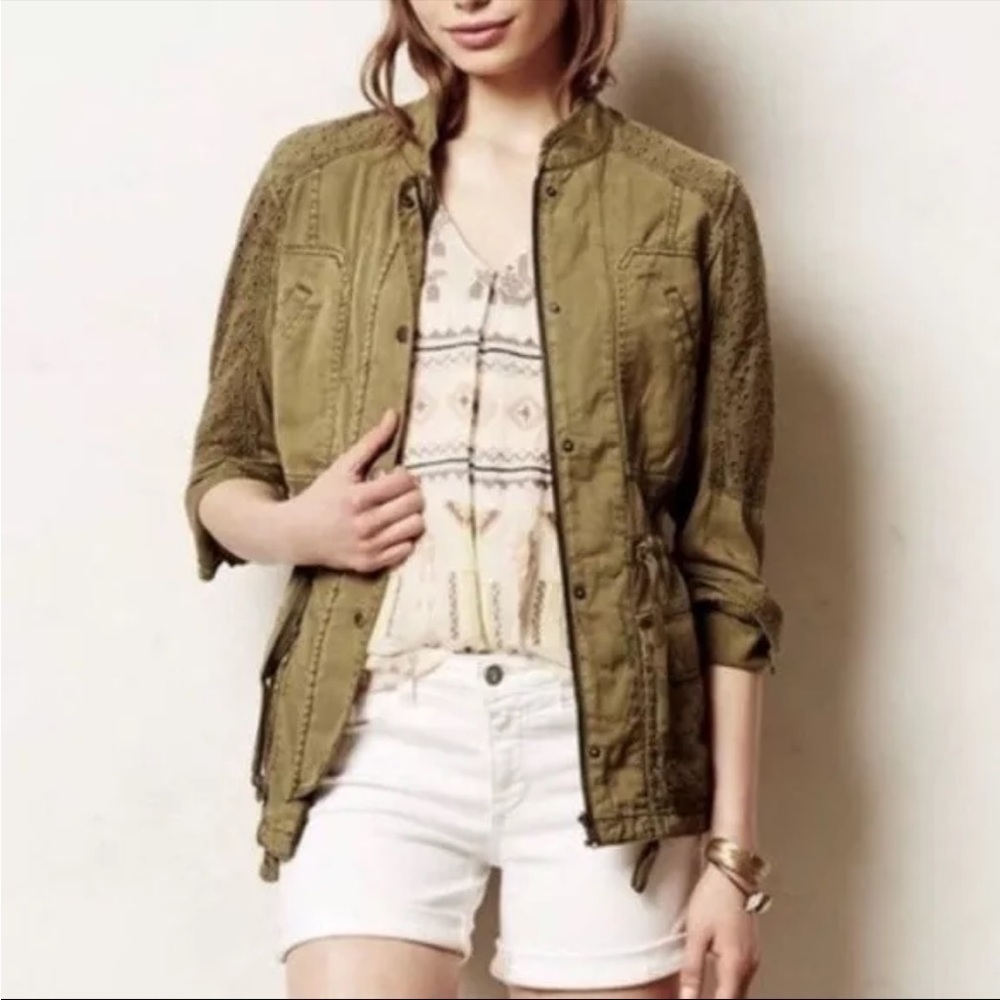Hei Hei Anthropologie Olive Green Eyelet Jacket XS